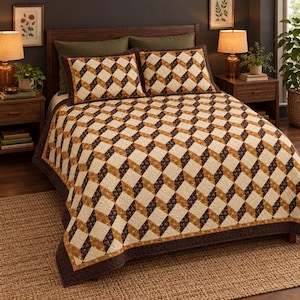 3D Quilt Pattern | Tumbling Blocks Optical Illusion Quilt | Queen King PDF
