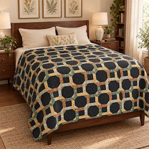 Gilded Links Woven Quilt Pattern | Linked Rings HST Full Queen King PDF