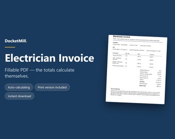 Szablon faktury dla elektryka — wypełnialny plik PDF z narzutem na robociznę, materiały, podatek i saldo do zapłaty, do druku