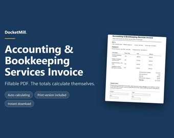 Szablon faktury księgowej | Wypełnialny plik PDF z automatycznymi sumami | Rozliczenia godzinowe i ryczałtowe, do druku