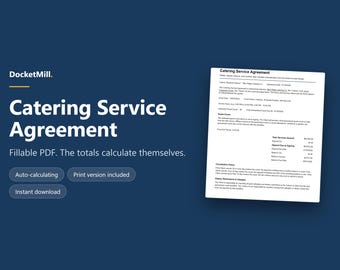 Szablon umowy o świadczenie usług cateringowych | Formularz umowy cateringowej w formacie PDF do wypełnienia | Automatycznie obliczany depozyt i saldo, do druku