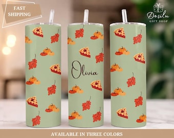 Personalized Fall Name Tumbler, Pumpkin Spice Travel Cup, Autumn Leaves Mug