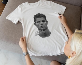 Cristiano Ronaldo CR7 Graphic T-Shirt, Monochrome Portrait Soccer Tee