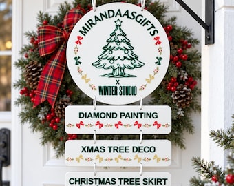 Custom Christmas Door Sign | 3D Embossed Acrylic Hanger with Diamond Painting | Personalized Xmas Tree Decor | Bar Store Party Decoration