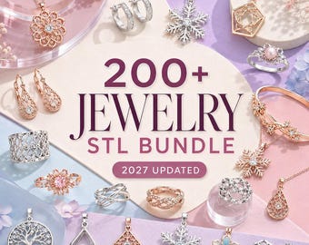 Über 200 Schmuck-STL-Dateien, minimalistische Ringe, Ohrringe, Anhänger und Schneeflocken-Designs, 3D-druckbare digitale Dateien, Kollektion 2027