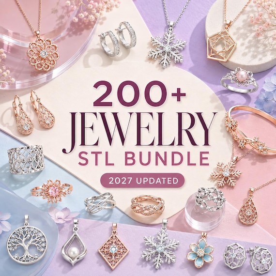 200+ Jewelry STL Bundle, Minimal Rings, Earrings, Pendants and Snowflake Designs, 3D Printable Digital Files, 2027 Collection