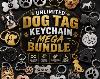Mega-Bundle mit Hundeanhänger-Schlüsselanhängern, Designs für Hundeanhänger, PNG-Datei für Haustier-ID-Etiketten, Hundeknochen-Schlüsselanhänger, Pfotenabdruck-Designs, digitaler Download für Sublimationsdruck