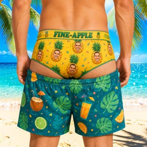 Mens Custom Face Pineapple Boxer Briefs Beach Shorts Funny Gift For Husband Boyfriend Summer Vacation Tropical Pool Party Swim Trunks Outfit
