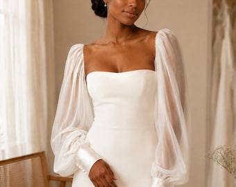 Transparante chiffon bruidsmouwen, afneembare trouwmouwen, lange bruidsmouwen, mouwen voor trouwjurken, witte ivoorkleurige bruidsaccessoires