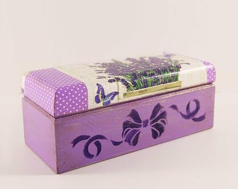 Boîte à thé à la lavande, rangement pour bijoux, fait main
