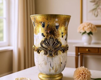 Vase décoratif fait main, or et argent, style vintage