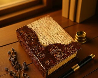 Boîte à livres vintage, boîte de rangement en similicuir, objet de décoration de bibliothèque fait main et souvenir