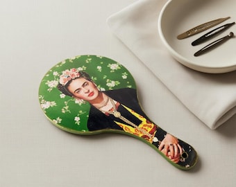 Miroir de poche en bambou personnalisé : Frida Kahlo, fait main