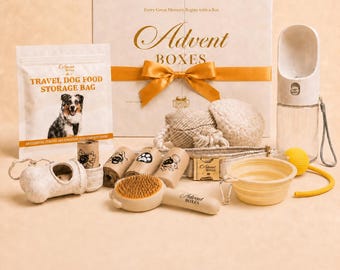 Advent Pulga Box – Conjunto completo para presente de viagem, cuidados e brincadeiras para cães.