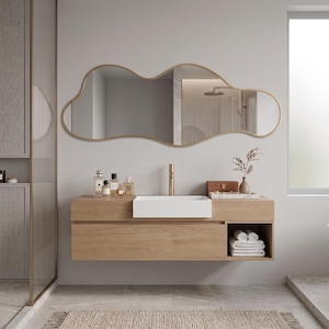 Specchio a nuvola ondulata, specchio irregolare realizzato a mano, decorazione moderna ed estetica per la casa, specchio da bagno, decorazione per la casa, regalo per matrimonio