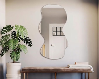 Ganzkörperspiegel mit Wellenmuster, asymmetrischer Spiegel, ästhetische Raumdekoration, großer Eingangsbereichspiegel, modernes Wohnzimmerdesign, Geschenk für Hochzeiten