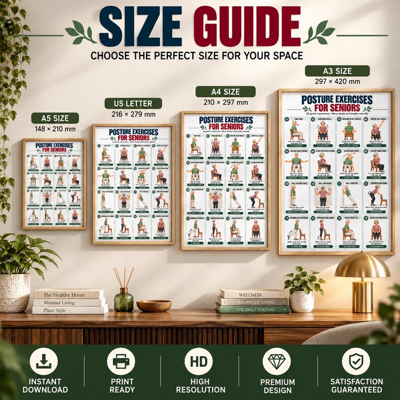 Posture Exercises for Seniors Printable Chart | 16 Gentle Seated and