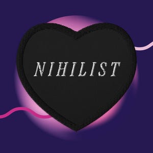 Embroidered Nihilist Heart Patch, Black Philosophy Gift for Jackets, Bags (Iron-On)