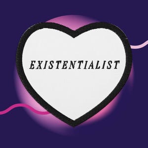 Embroidered Heart Patch: Existentialist, Twill Fabric, Iron-On/Sew-On (3" Diameter)