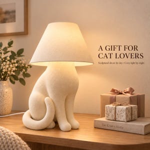 Sculptural Cat Table Lamp, Custom Color Bedside Light, USB Desk Lamp