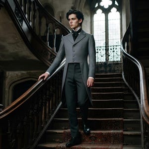Grey Tailcoat for Men | Single Breasted Victorian Frock Coat | Dark Academia Gothic Suit | Nevermore Costume Formal Coat Jacket