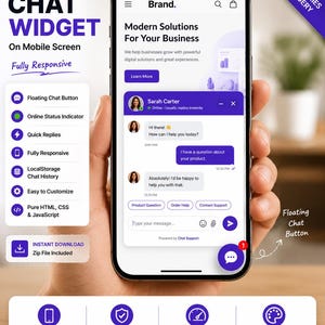 Live Chat Widget HTML CSS JavaScript | Professional Website Chat Box | Customer Support UI Template | Responsive Chat | Digital Download image 3