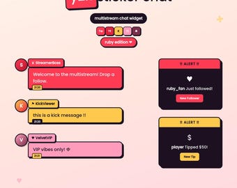 Y2K Sticker Chat Widget Ruby Edition | Multistream Chat Overlay for Twitch YouTube Kick TikTok | StreamElements OBS Alerts