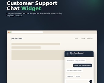 Customer Support Chat Widget | HTML Website Chat Box Code | Live Chat Template | Instant Digital Download | No Plugin Needed