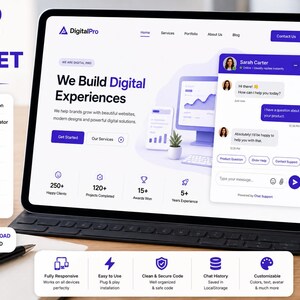 Live Chat Widget HTML CSS JavaScript | Professional Website Chat Box | Customer Support UI Template | Responsive Chat | Digital Download image 2