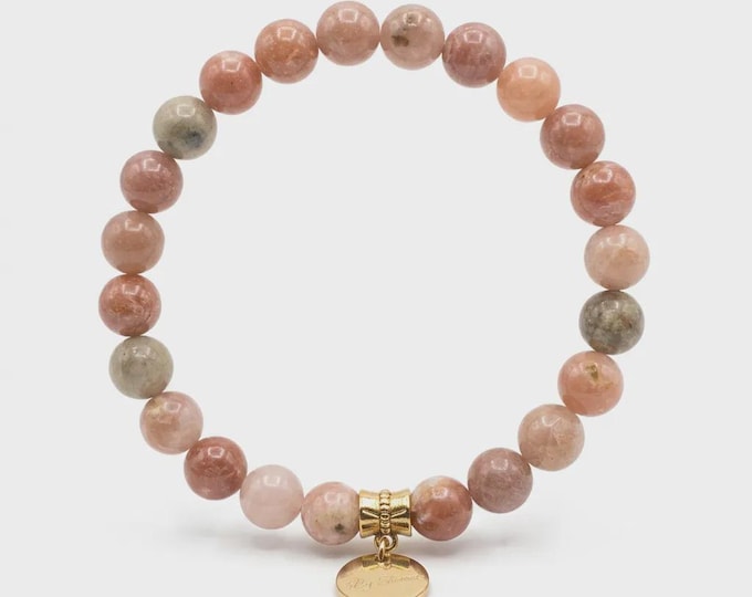 Jasper Beaded Bracelet, 10mm Round Beads with Gold, Round Tag