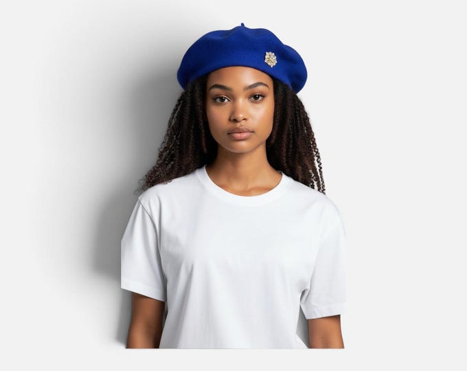 Blue Bejeweled Tam: Elegant Beret with Crystal Accent