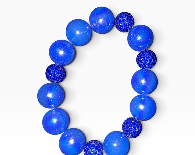 Vibrant Blue Sparkle Beaded Bracelet – Deep Blue Gemstone Jewelry