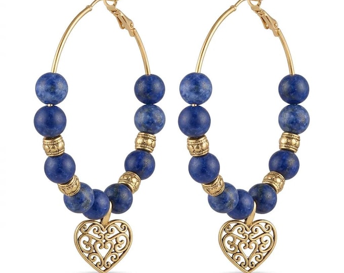 Beaded hoop earrings with a Heart