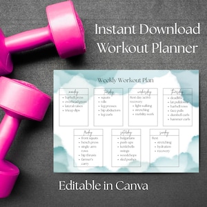 Weekly Workout Planner Template, Customizable Fitness Schedule (Digital Download)