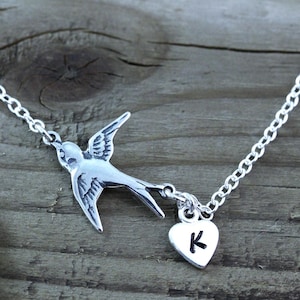 Bird Necklace Sterling Silver Flying bird Sterling silver Chain Personalized Initial Necklace Everyday Necklace. Silver Sparrow Necklace