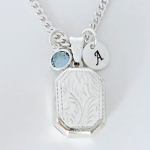 925 Sterling Silver Locket Vintage Style Etched Custom charms Included Fancy Two Photo Locket Unisex Gift Locket pendant. Choose chain 25