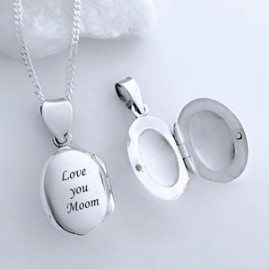 Engraved locket 925 Sterling silver Small Oval Locket 2 pictures Locket Personalized Quote engraved Oval Locket Pendant. Choose Chain R-9