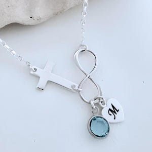 Collier croix infini en argent sterling personnalisé croix latérale avec symbole amour infini