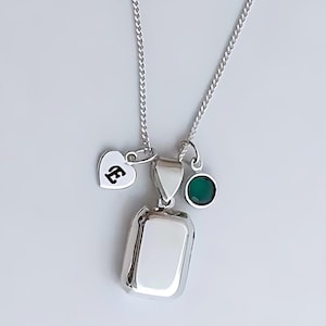 Rechteckige Sterling Silber Medaillon Halskette, personalisierte Geschenk Anfang Birthstone Charme 17x12.mm Foto Locket Andenken Ref.: 29