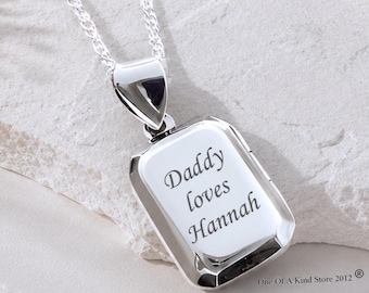 Personalized Locket Sterling Silver Rectangular Engraved Locket necklace, choose chain. R-29