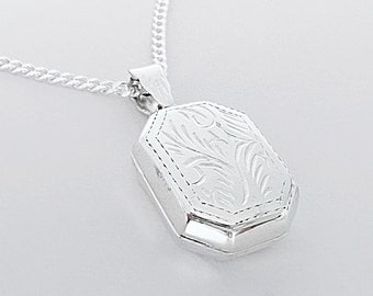 Sterling silver Locket Necklace, Fancy design Rectangular Locket in Sterling Silver, Lockets Jewelry - R- 25