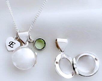 Locket, Sterling Silver Locket Necklace Personalized with custom charms Small Round Locket Necklace, Child Locket- Girls Locket-  R-1