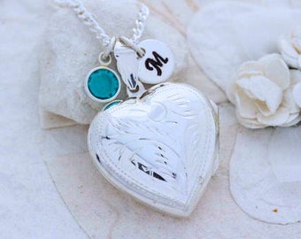 Heart Locket, Sterling Silver Lockets Necklace - Large Heart locket Necklace - Custom charms. Lockets Jewelry- Picture lockets . R- 24