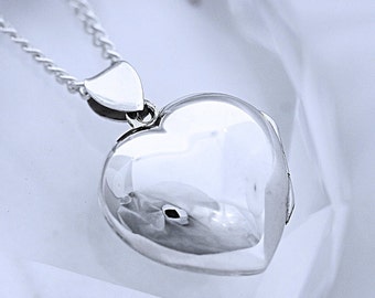 Photo locket Necklace . Select chain. Solid Sterling Silver Heart Shape Locket, two pictures Large Locket jewelry . R-19