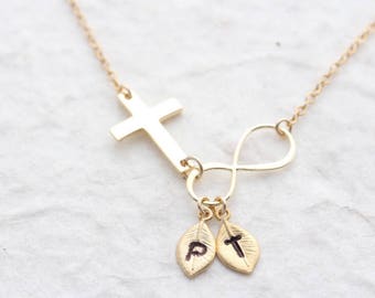 INFINITY Necklace . Gold Sideways Cross Necklace, Bridal Shower gift, choose gold Vermeil or Sterling silver.