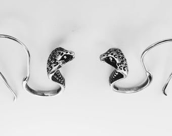 Silver King Cobra Snake earrings, 925 Sterling Silver Serpent Earrings. Sterling Silver Snake Earrings