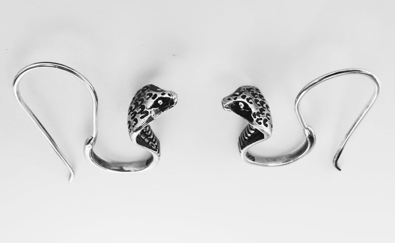 Silver King Cobra Snake earrings, 925 Sterling Silver Serpent Earrings. Sterling Silver Snake Earrings image 1