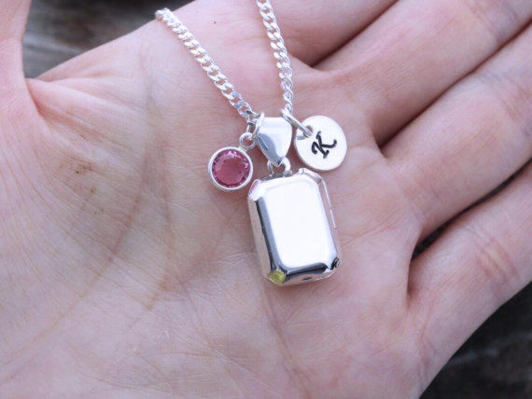 Silver Locket Necklace . Rectangular Small Locket Necklace. Etsy