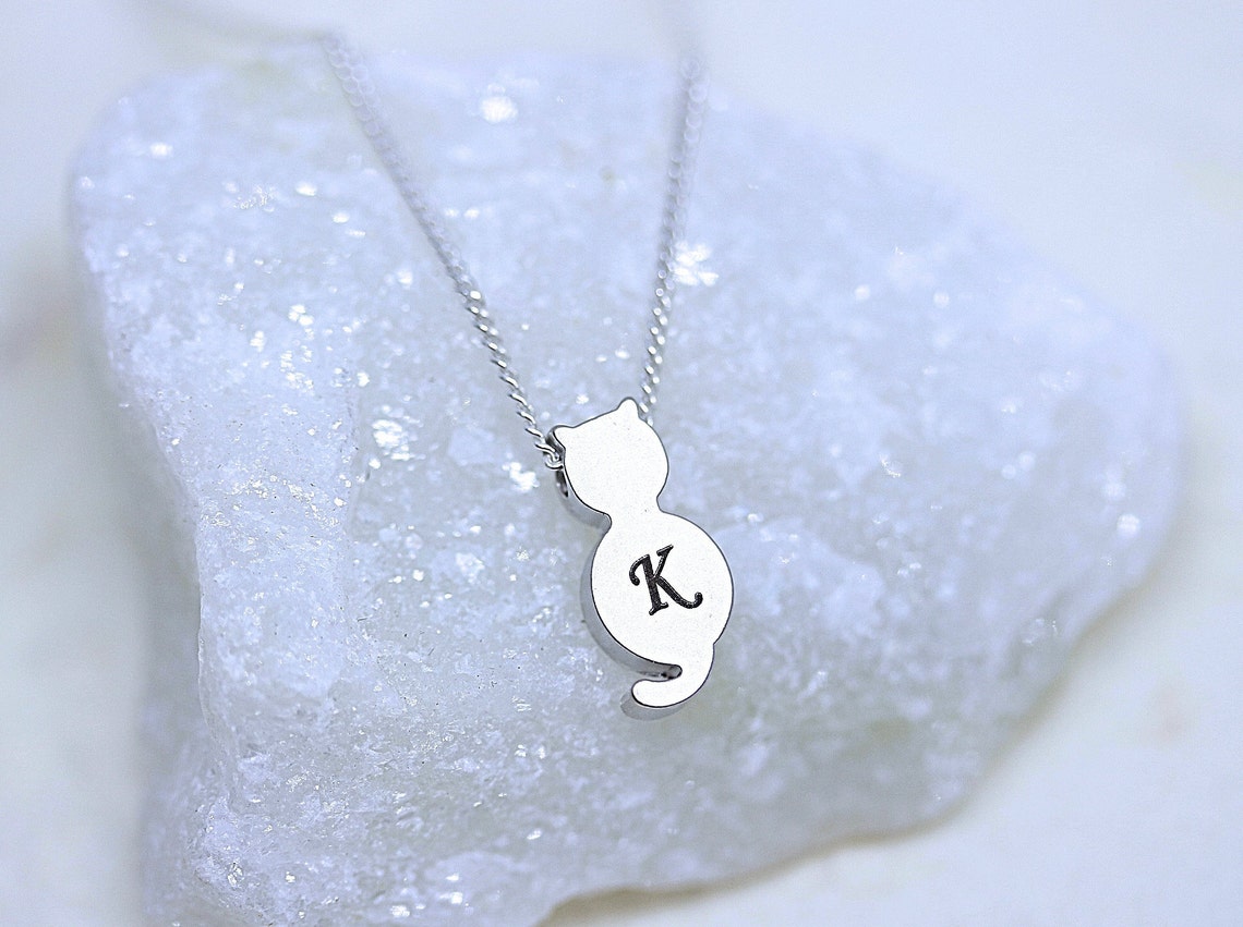 CAT Necklace on Sterling Silver Chain Personalized Cat Etsy