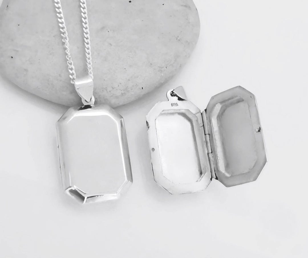 Rectangular Locket in 925 Sterling Silver. Select Chain Necklace Locket ...